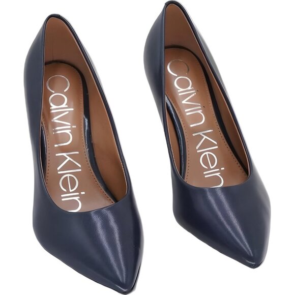 Calvin Klein Gayle Pointed Toe Navy Leather Pumps Classic Dress Heels US 5M - Picture 1 of 6